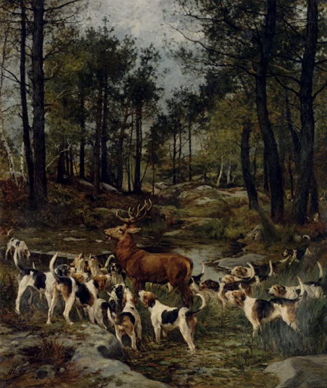 Toile la chasse au cerf par Charles Oliver De Penne pour décoration salon élégant