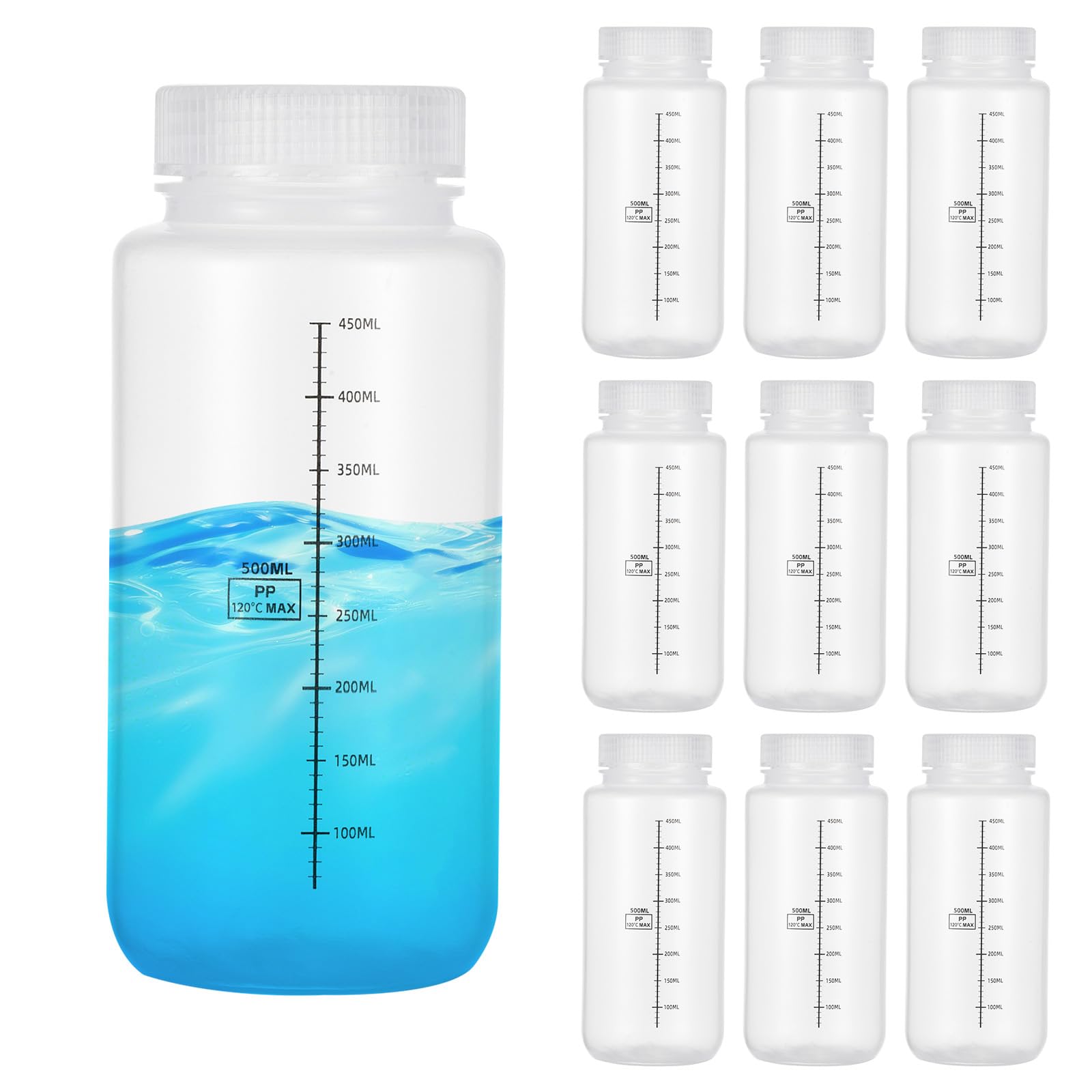 PATIKIL 12 Pezzi Bottiglie Modello In Plastica Con Tappo A Vite, 17 Oz 500ml Bottiglia Reagente A Bocca Larga Contenitori Modello PP Trasparenti Con Coperchio Per Laboratorio Acqua