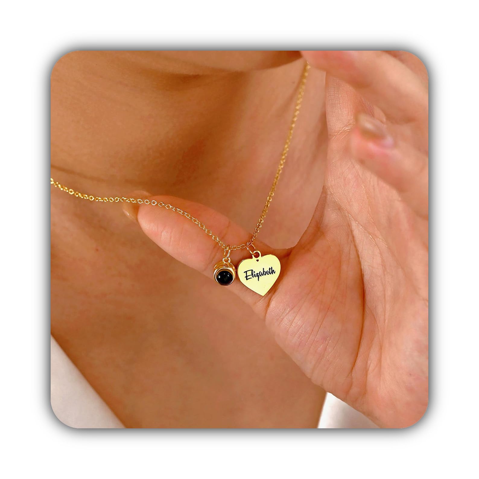 Personalizzato foto collana con proiezione con cuore ciondolo, su misura nome immagine commemorativo Natale