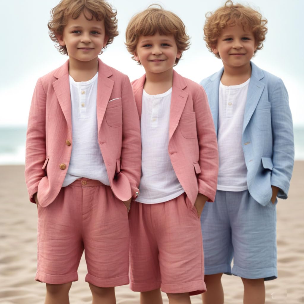 Costume d'été en lin pour garçons - Costume formel respirant pour enfants pour occasions spéciales
