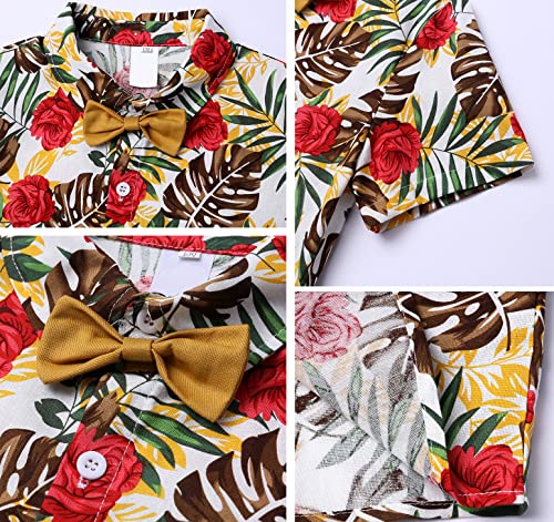 Image of Toddler Baby Boy Summer Clothes Set Floral Shirt Bow-tie Shorts Hawaiian Outfit