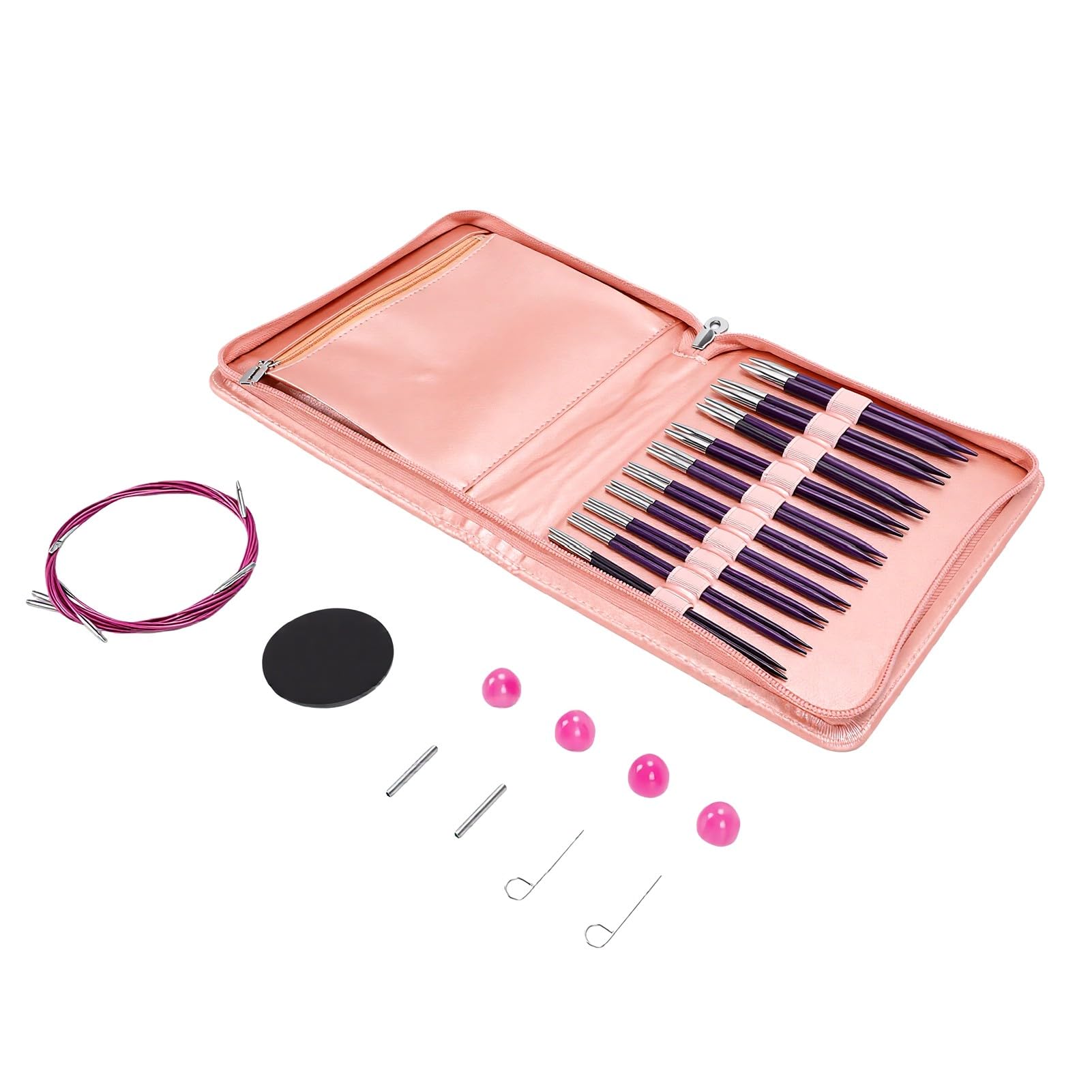 Luocute Juego de Agujas Circulares Intercambiables, 10 Pares de 3,0 a 6,5 | con 4 Cables, Puntas de Madera de Abedul y Aluminio, Deslizamiento Suave del Hilo, Kit de Tejido para Principiantes, Bolsa