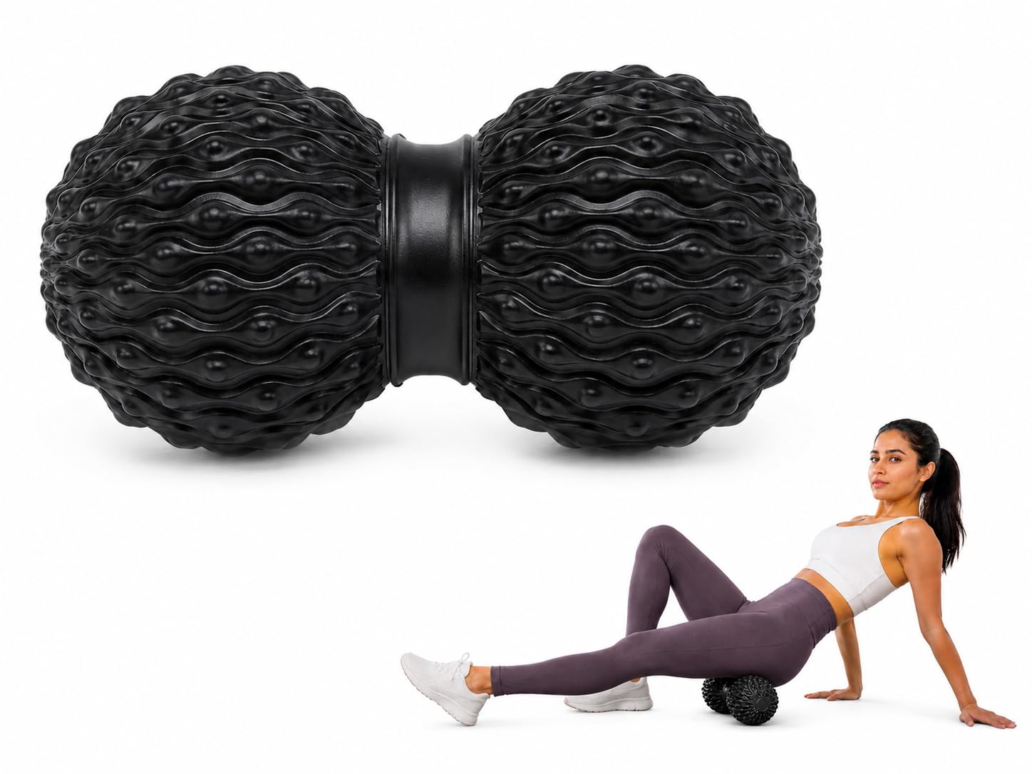 MuscleFix Peanut Massage Ball for Physiotherapy | Anti Slip TPE Material Deep Tissue Massage Roller | Trigger Point & Acupressure Ball for Neck, Back, Feet, Hands, Shoulders & Legs | Muscle Recovery & Pain Relief (Black)