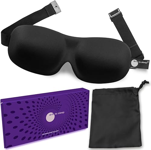 Antifaz para dormir contorneada, correa ajustable con cierre de hebilla para un cómodo bloqueo de luz, incluye bolsa de viaje, color negro