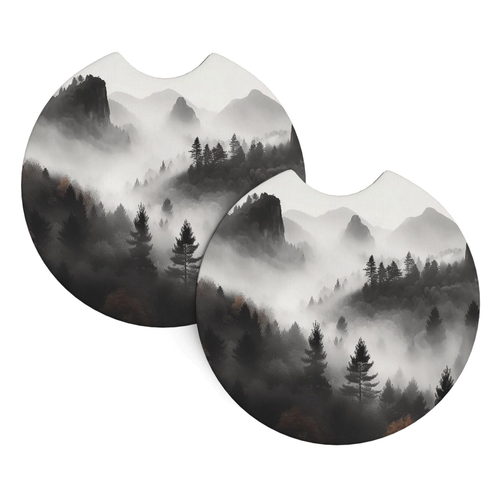 2 Pack Car Coaster for Cup Holders Foggy Mountains Forest Car Cup Coaster 2.7" Neoprene Non-Slip Automotive Cup Mat Universal Auto Car Interior Accessories for Women Men Cup Pad