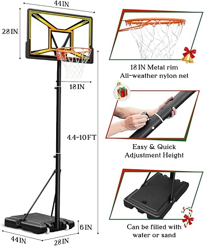 Miniatura 8 de Seray Aro de baloncesto con altura ajustable de 4.4 a 10 pies para niños y adultos, aro de baloncesto portátil al aire libre con tablero trasero de