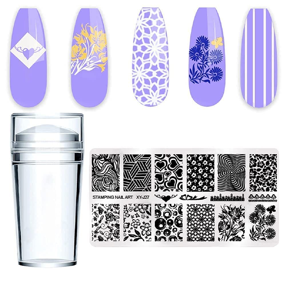 INENCE® Stamping Nail Art Kit Combo - Nail Art Stamper with Scraper with1 pc Stamping Image Plate (Random Design) 1
