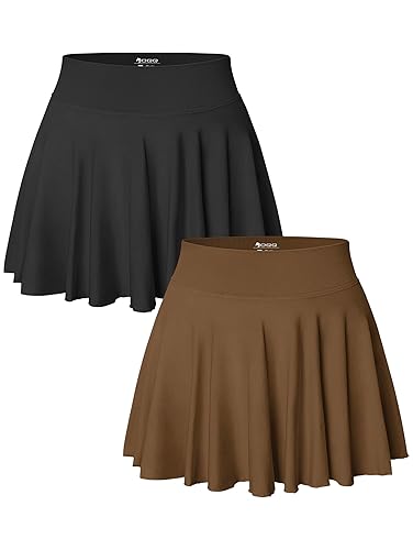 OQQ Women 2 Piece Skirts 2 in 1 Flowy Basic Versatile Stretchy Flared Casual Mini Skirts - XX-Large - Black,coffee