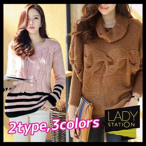 Amazon ニット レディース ニット レディース ざっくり ニット トップス ニット ケーブル ニット ケーブル編み ニット セーター ボーダー ニット ニット タートル ２typeの可愛いニットトップス coupon500 タイプb Type B ピンク Pink セーター 通販