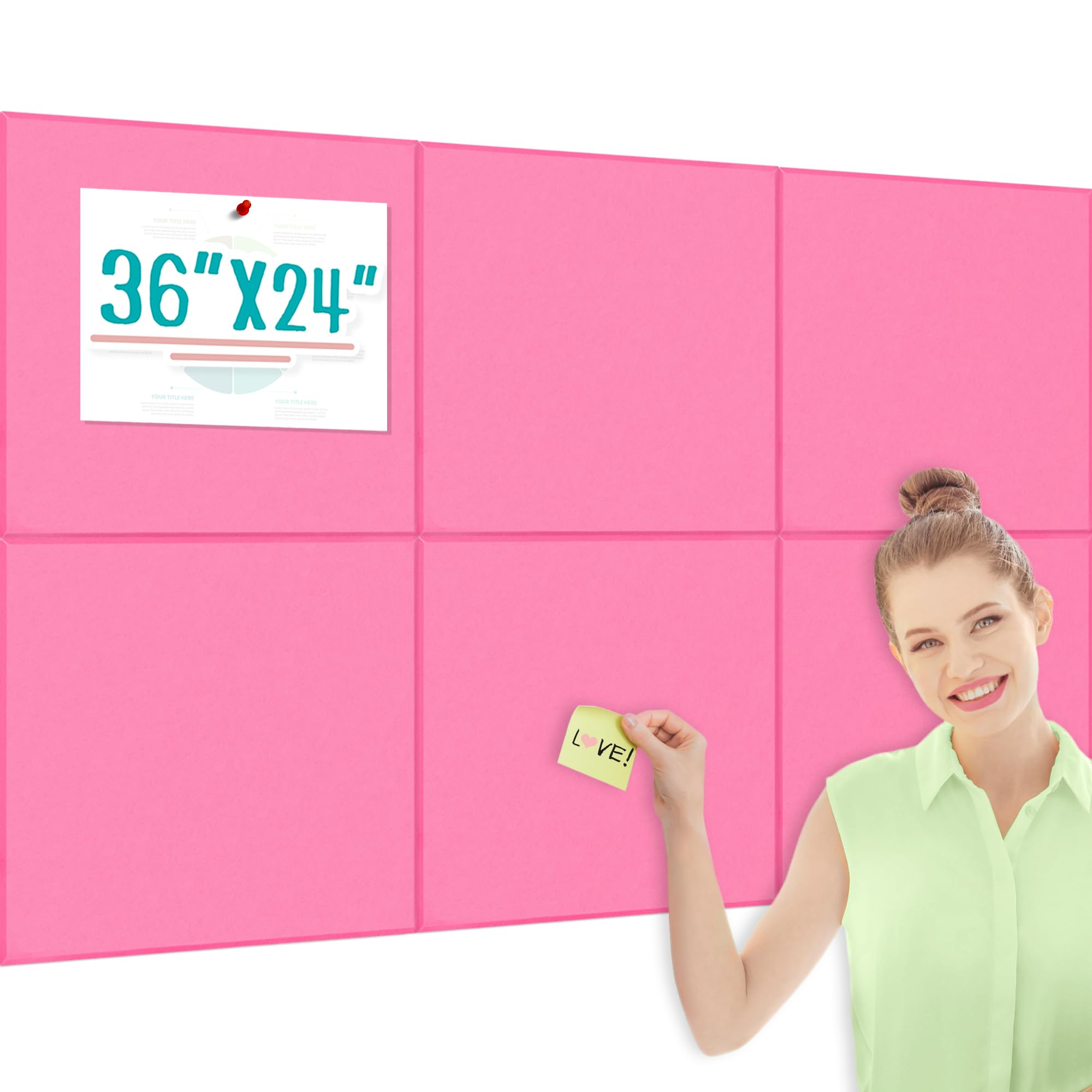 Large Cork Bulletin Board Alternative 36"x24", 6 Pack Felt CorkBoard Tiles for Office Wall with 50 Pushpins, Wall-Friendly Pin Board Notice Boards for