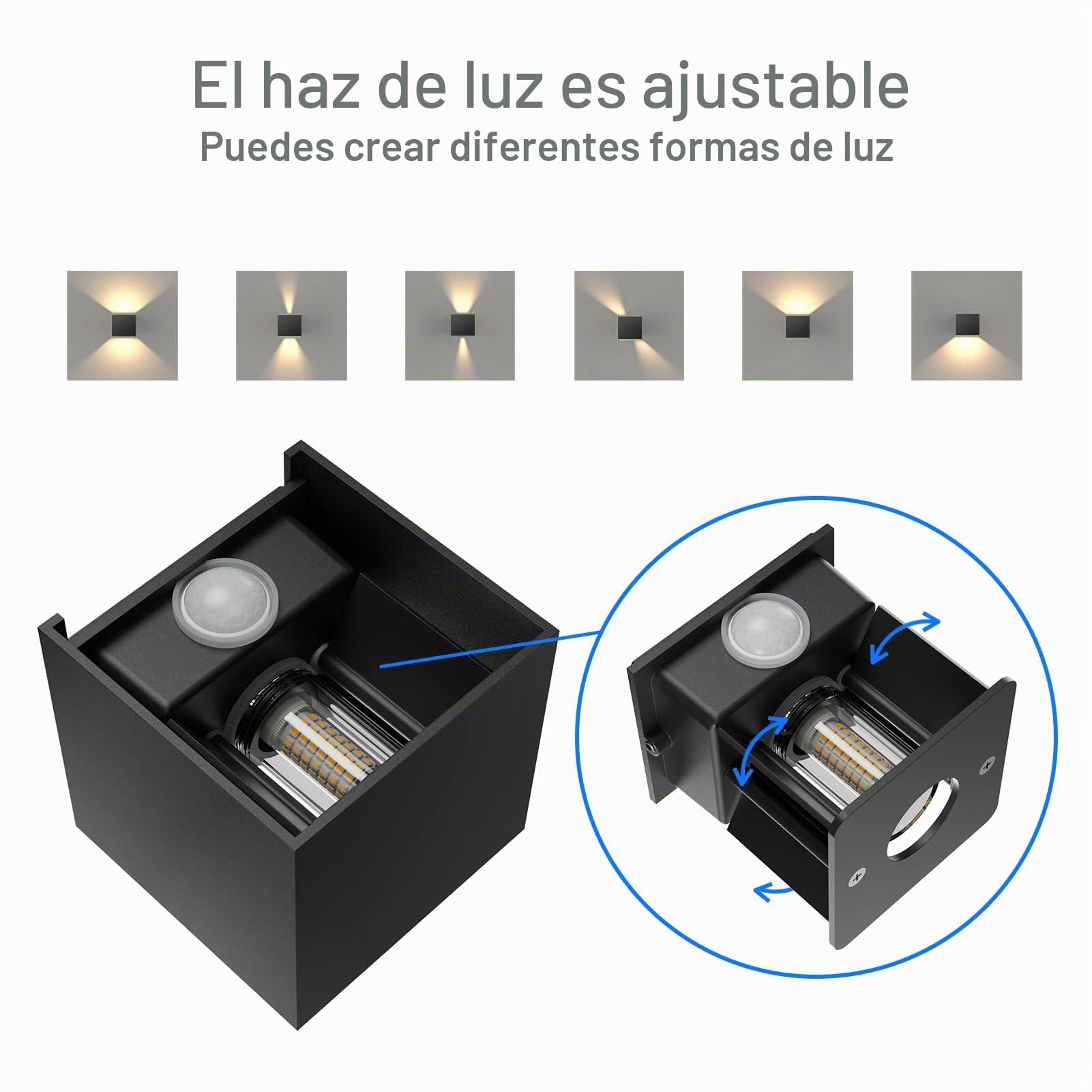 Klighten 4PCS Aplique Pared Con Sensor de Movimiento, IP54 Apliques Con G9 LED Bombillas Reemplazables, Blanco Cálido 3000K Lampara de pared Interior/Exterior Ángulo ajustable Lámpara Pared, Negro