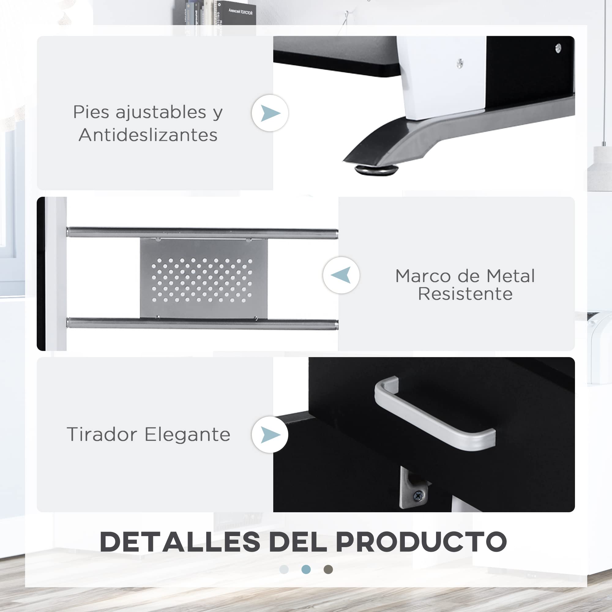HOMCOM Mesa de Ordenador Armario, Bandeja Teclado 100x52x75cm Negro/Plata