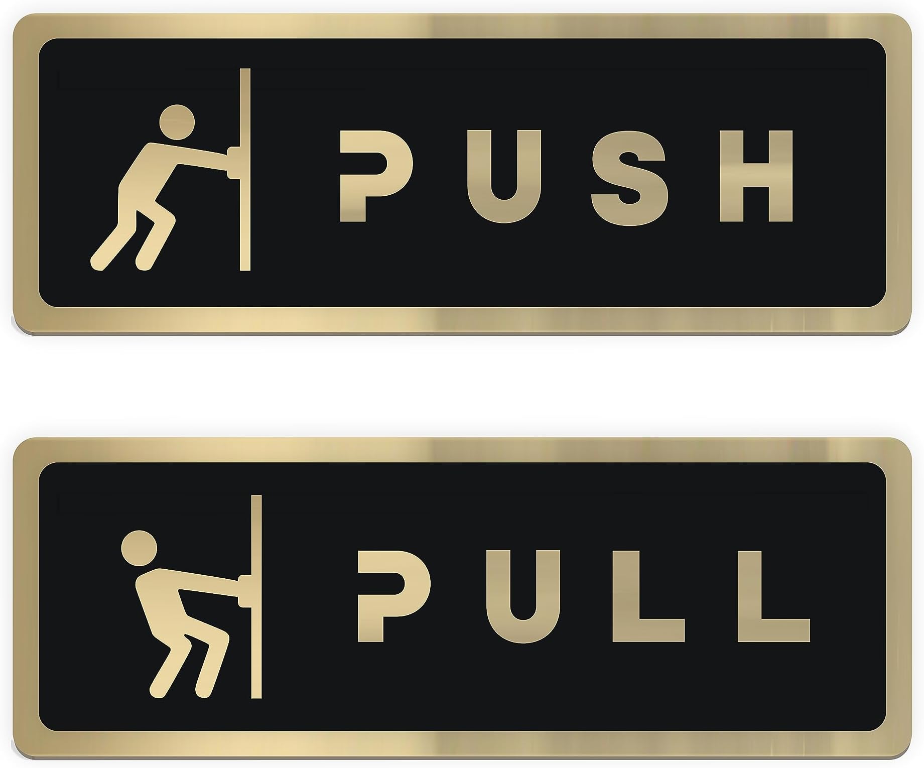 Push Pull Door Sign Sticker, Self-Adhesive Golden Black Acrylic 6.5 Inch Glass Door Signage