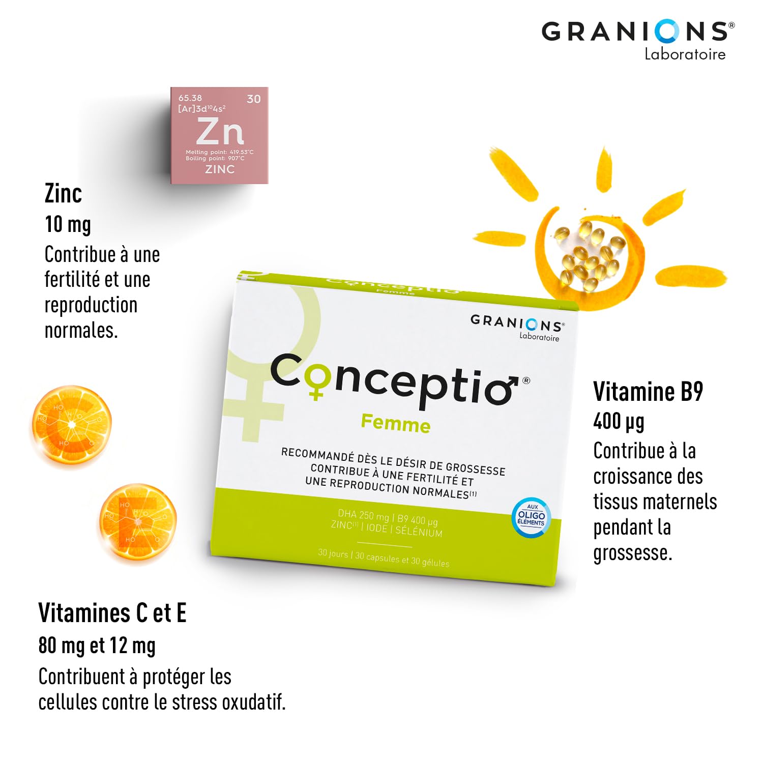 GRANIONS | Duo Conceptio Homme + Conceptio Femme | Contribue à la fertilité du couple | Vitamines, Acide Aminés, Acide Gras (Dha), Oligoéléments | Marque Française | Programme De 30 Jours