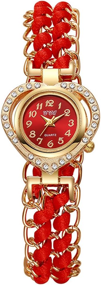 Weicam 5Pcs Wholesale Watches Women Casual Heart-Shaped Dial with Crystal Braided Band Bangle Bracelet Adjustable Analog Quartz Wristwatch