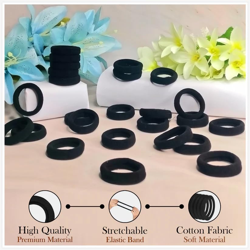 Image of Glaze Elastic Stretchable Ponytail Hair Rubber Bands for Girls, Women & Kids - Black Hair Ties (30 Pcs)