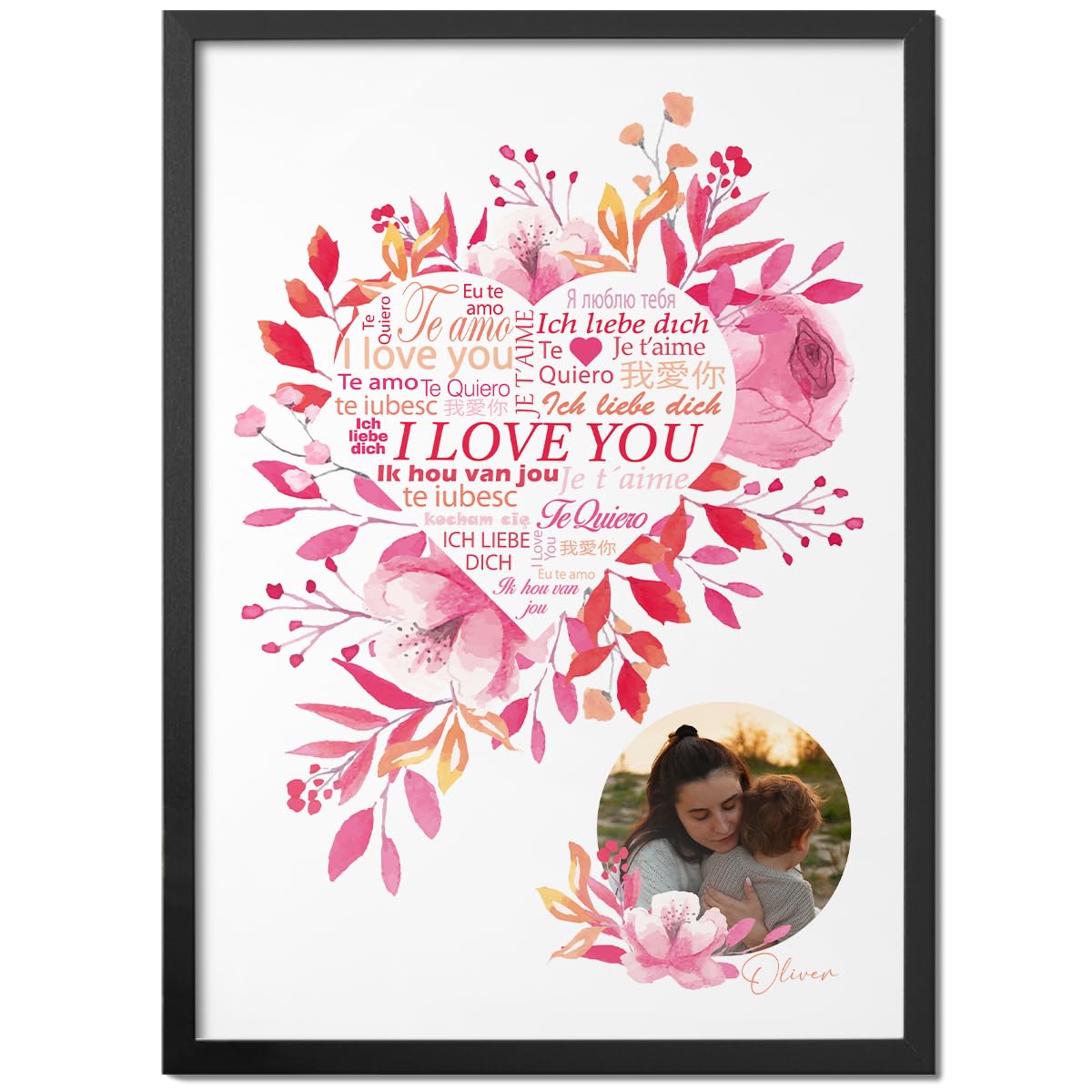 Pictalia - Personalized Frame - Personalized Mother's Day Gift - I Love You - Personalized Mom Gift, Mother's Day Gift Idea, Woman Gift, frame A4, A3, A2, customizable text