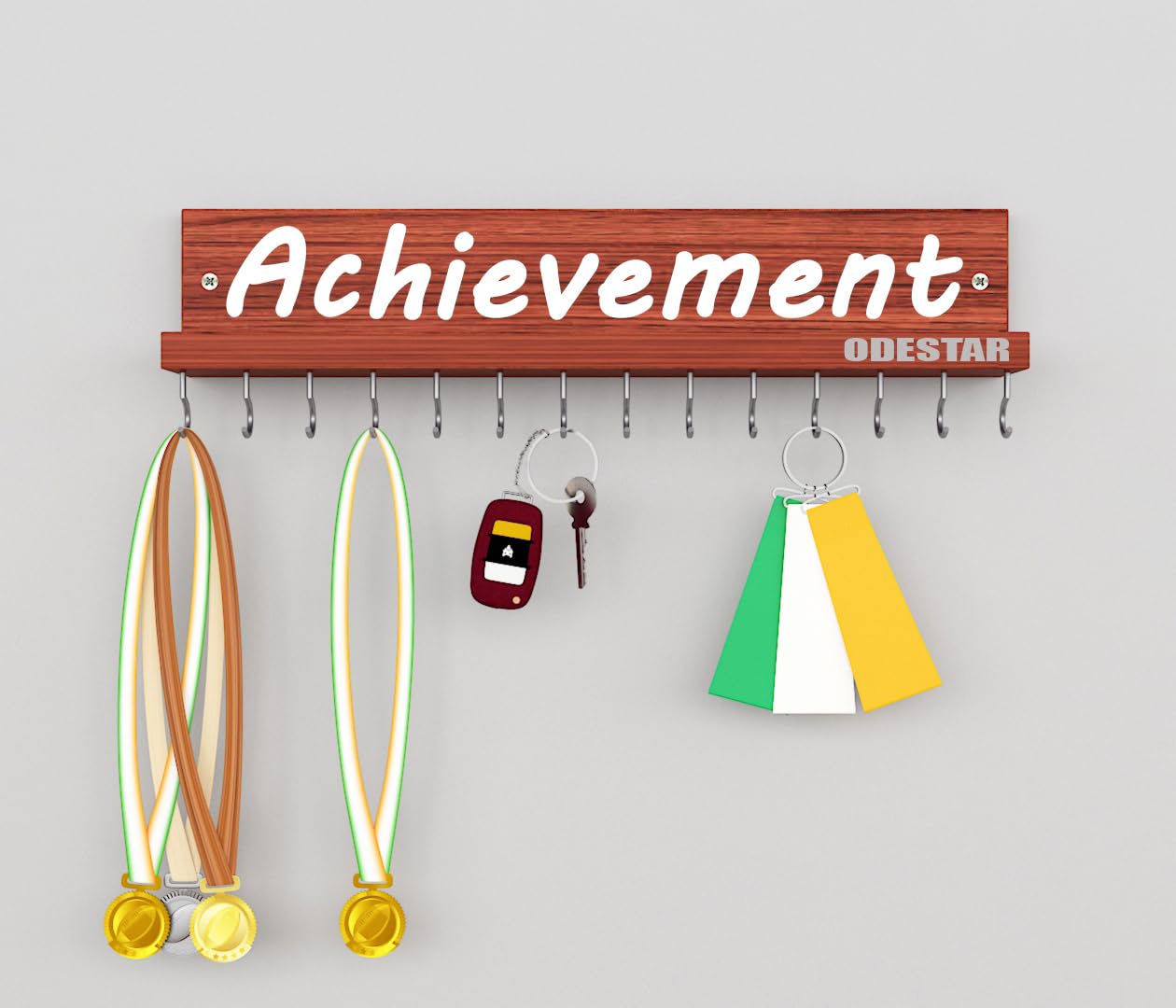 Odestar - Wooden Medal Holder Hanger Award, Medal Display Rack & Trophy Shelf Wall Mounted | Achievement |Engineered Wood - Classic Wallnut with 14 - Hooks (B0CBW1SYGX) Amazon Price History, Amazon Price Tracker