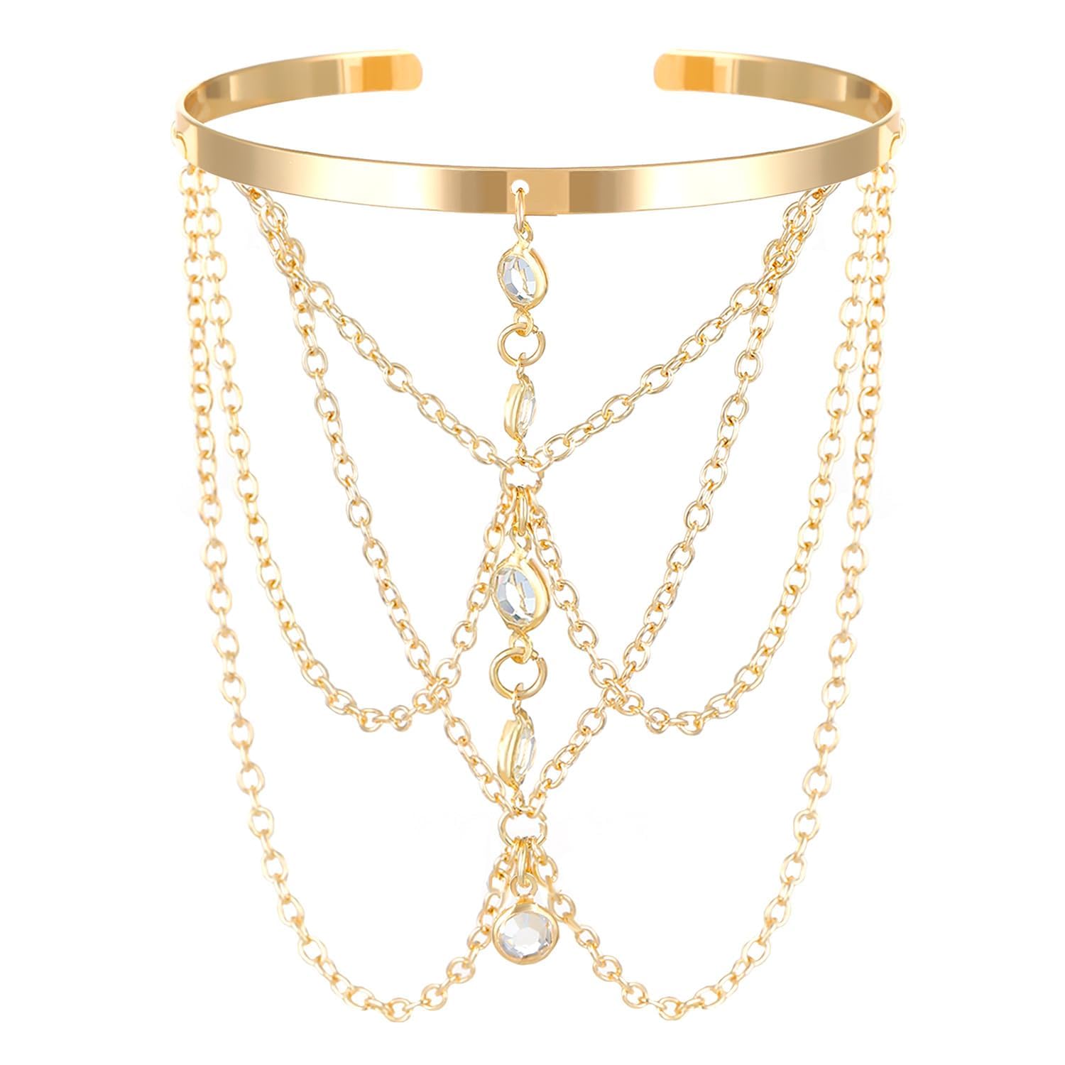 Cuff Jewellery for Women Golden Arm Cuff Jewellery Upper Arm Cuffs Arm for Women, Layered Tassels Rhinestone Pearl Bracelet Stackable Bangle, Daily Minimalist Accessory Stacking Gifting-image-15