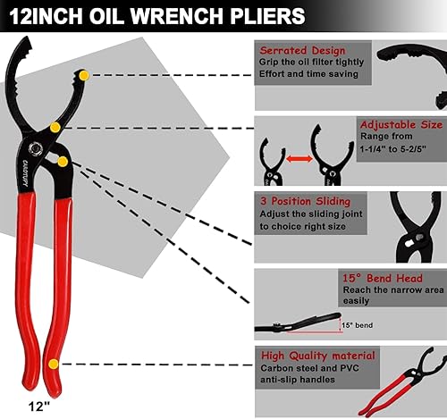 Miniatura 6 de Juego de 5 alicates ajustables para filtro de aceite, herramienta universal de extracción de filtro de aceite con embudo de aceite pequeño, 10
