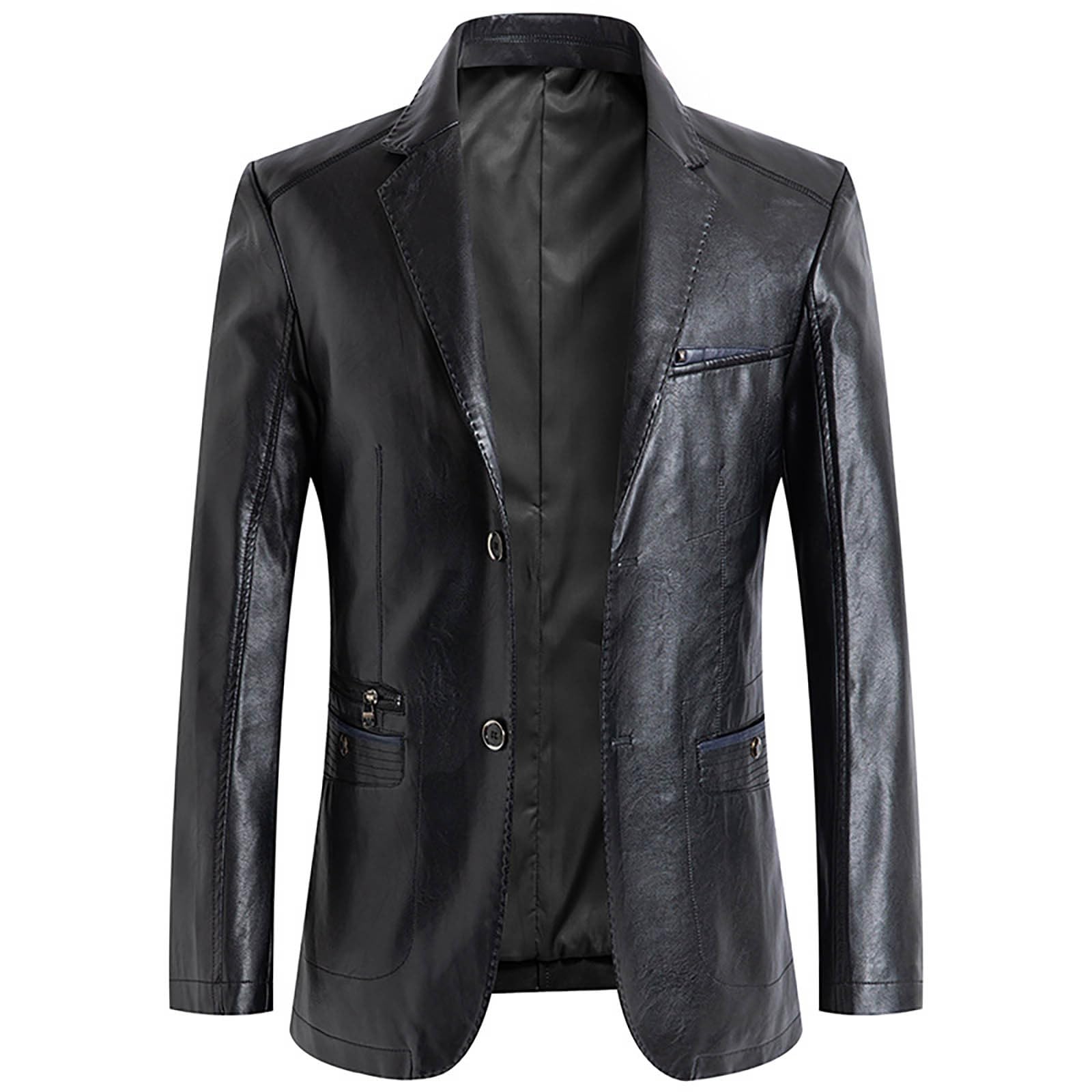 Blazer Hombre Chaqueta de Traje de Cuero otoño Invierno Americanas botón Fiesta Elegant PU Slim fit Negocios Color sólido Bolsillo Moda Tops Abrigo Talla Grande 2025