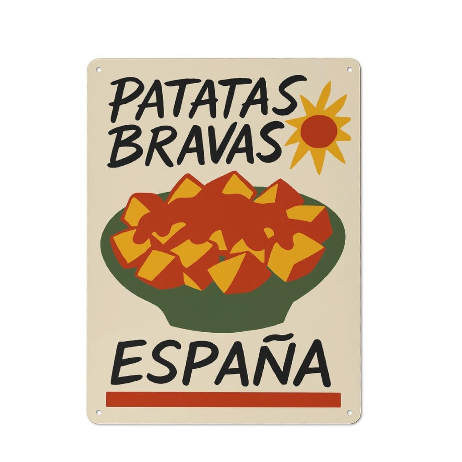 Patatas Bravas España Food Vintage Metal Sign 40x30cm, Vintage Cafe Wall Decor for Takeaway, Bar, Kitchen Or Counter Area