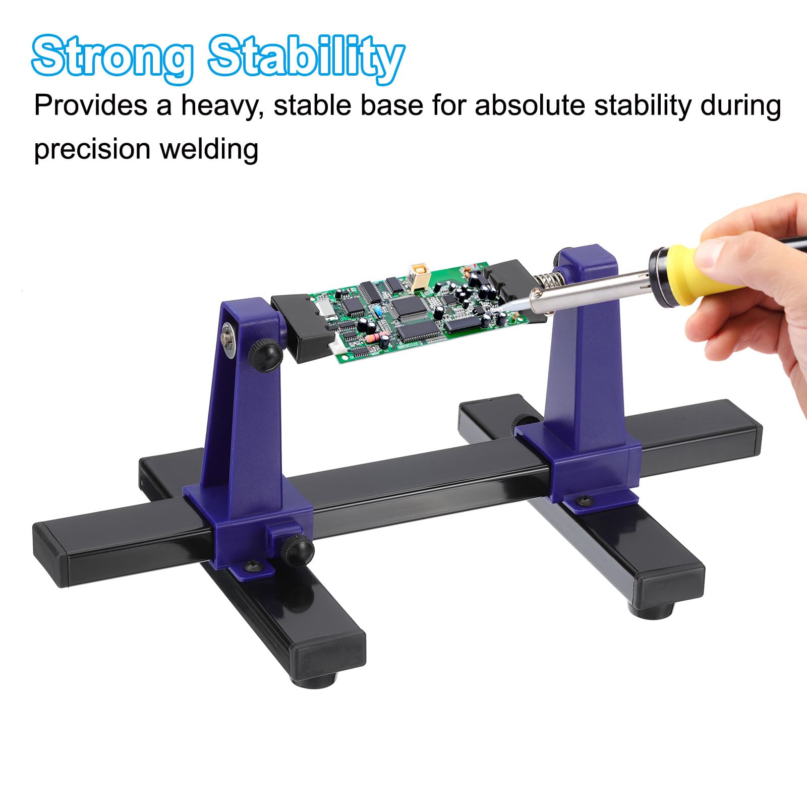 PATIKIL Soporte Ajustable Para Placa De Circuito Soporte Para PCB Herramienta De 360° De Rotación Para Soldadura Desoldadura Y Reparación De Placas De Circuito 6.7x16" Azul