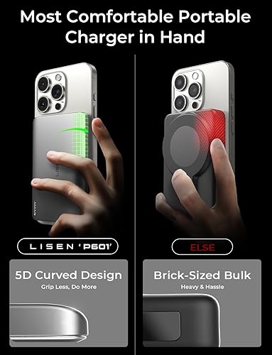 Miniatura 5 de LISEN Cargador portátil MagSafe ultra delgado de 0.5 pulgadas, tarjeta inalámbrica de 10000 mAh, batería MagSafe, accesorios para iPhone 17 Air,