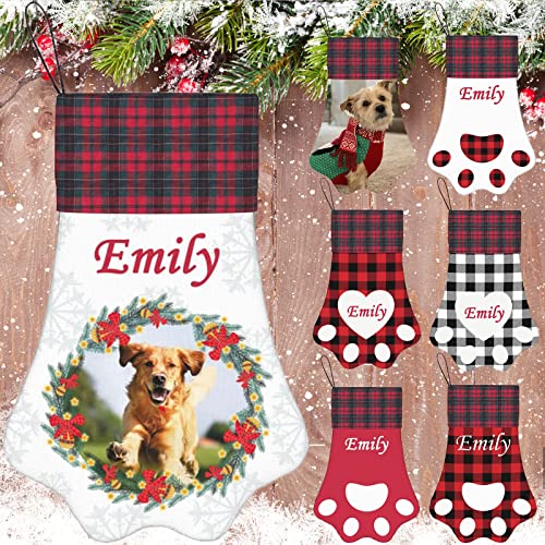 Mesheley Personalized Dog Christmas Stocking with Name Photo Custom Christmas Stockings for Dogs Cats Pets Customized Dog Paw Stocking Christmas Decorations