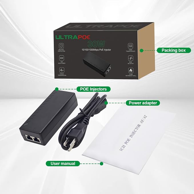 Inyector PoE+ Gigabit 30W 48V Negro miniatura 7
