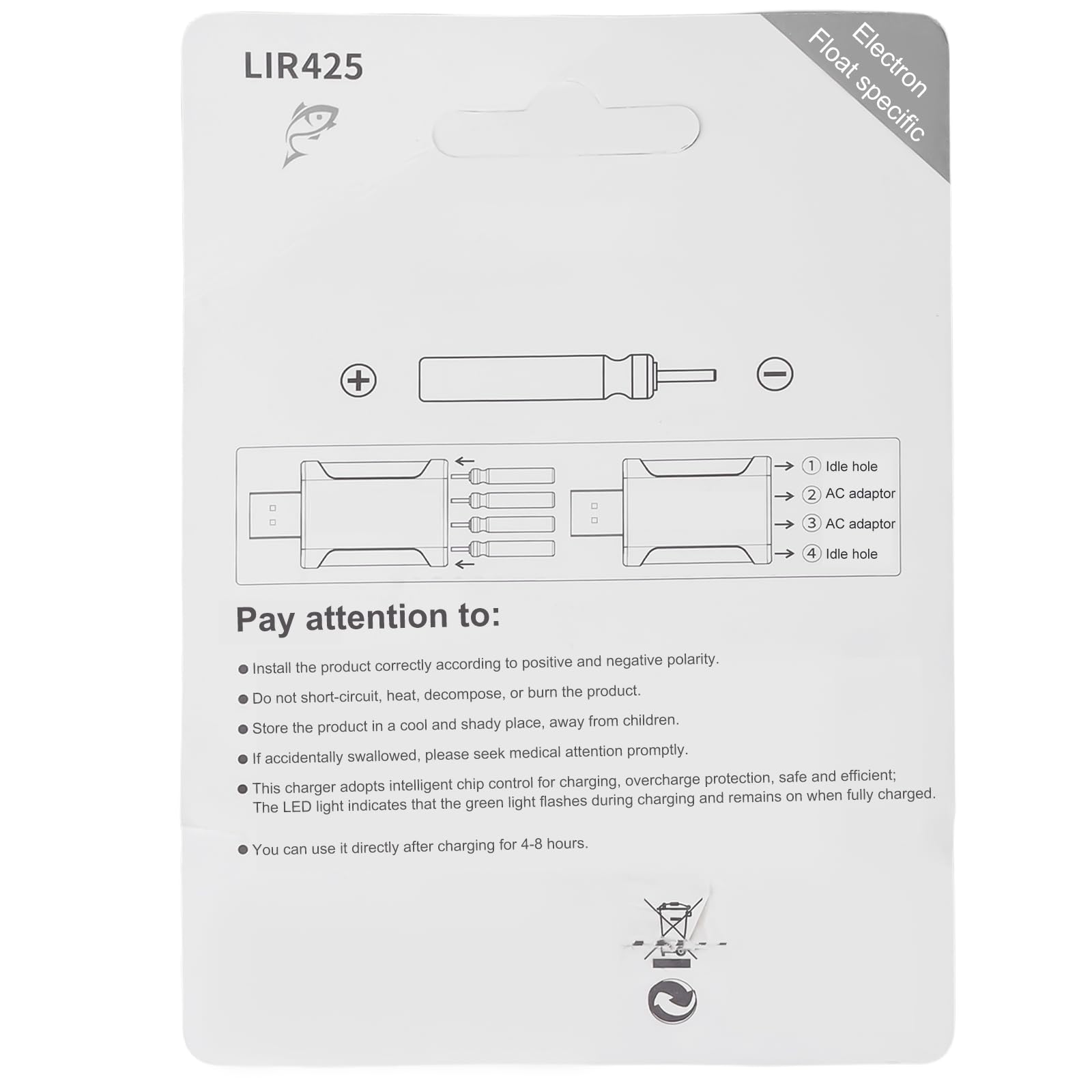 Lot de 9 piles CR425 compatibles avec les flotteurs LED - Rechargeables - Pour cloches d'alarme de pêche et flotteurs de pêche - Avec chargeur et batteries