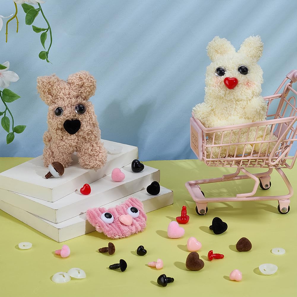 PH PandaHall Nasi di Sicurezza 6 Dimensioni Nasi di Plastica 4 Colori 54 Pezzi Naso A Forma di Cuore Amigurumi Naso Floccato all'Uncinetto con Rondelle per Animali di Peluche Amigurumi Orso Gatto