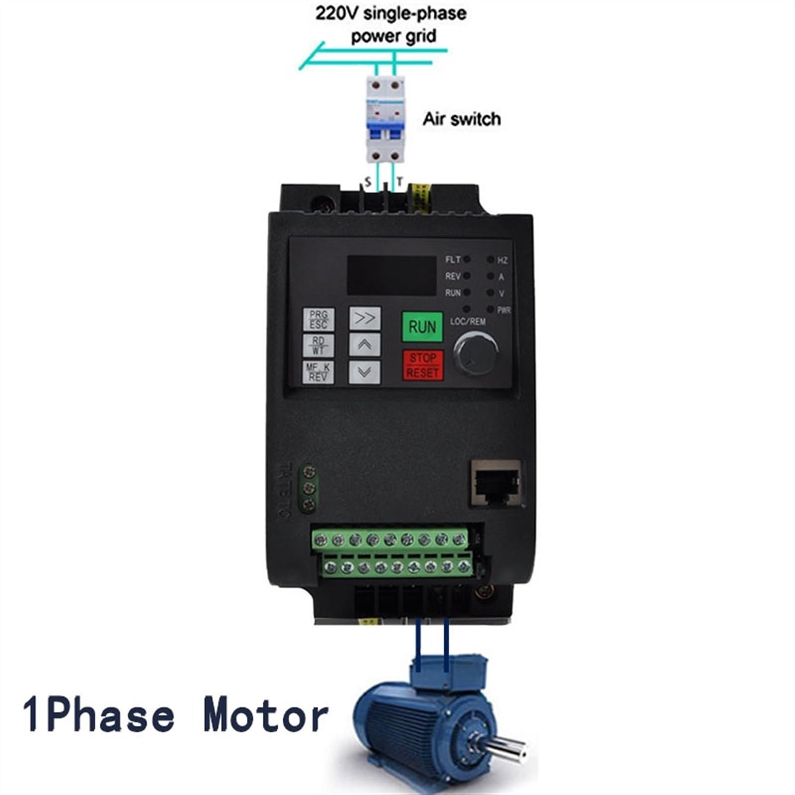 VFD Frequenzumrichter, VFD AT2 4 kW/5,5 kW/7,5 kW einphasiger 220-Eingangs- und einphasiger Frequenzumrichter for einphasige Motoren(0.75KW(1HP))