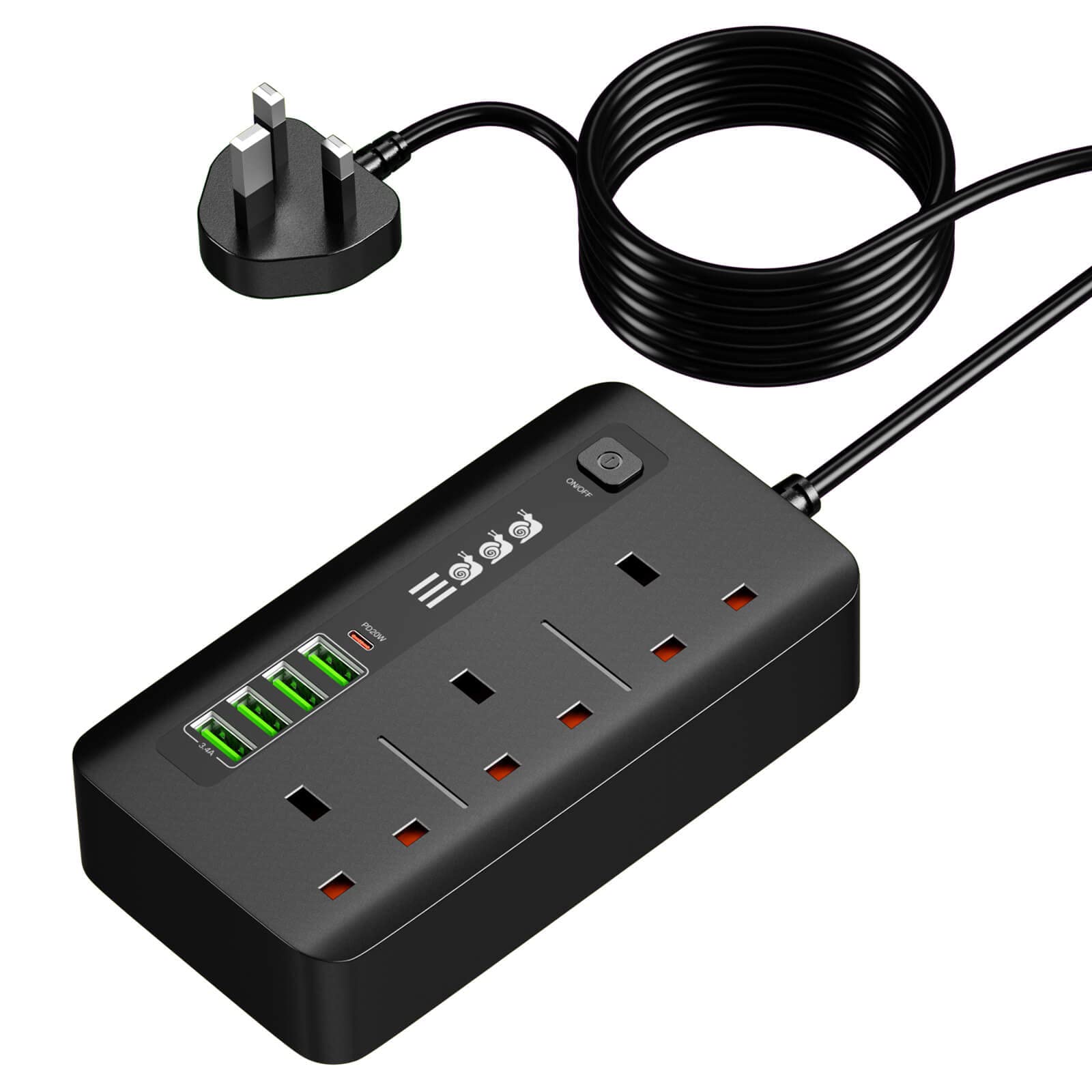 Buy Extension Lead with USB Slots, 3 Way Outlets Power Strip with PD