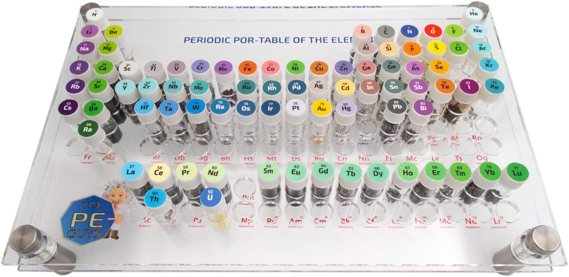 POR- TABLE Periodic Elements Set SMALLEST USABLE TABLE IN THE WORLD. 82 Element Samples Included.