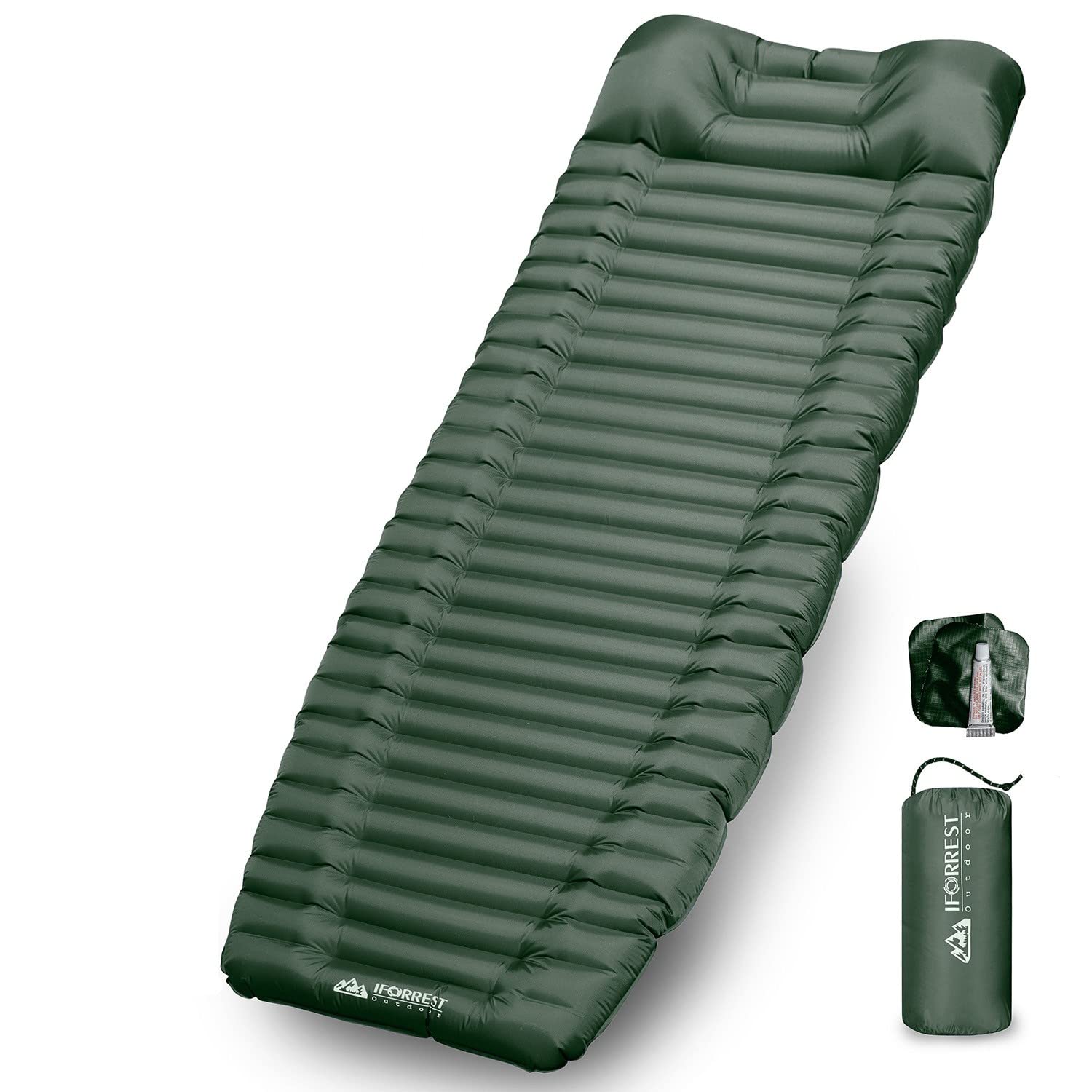 IFORRESTCamping Sleeping Pad w/Armrest & Pillow - 4 Inch Ultra-Thick Side Sleep Friendly - Rollover Protection - Ultralight Backpacking Air Mattress