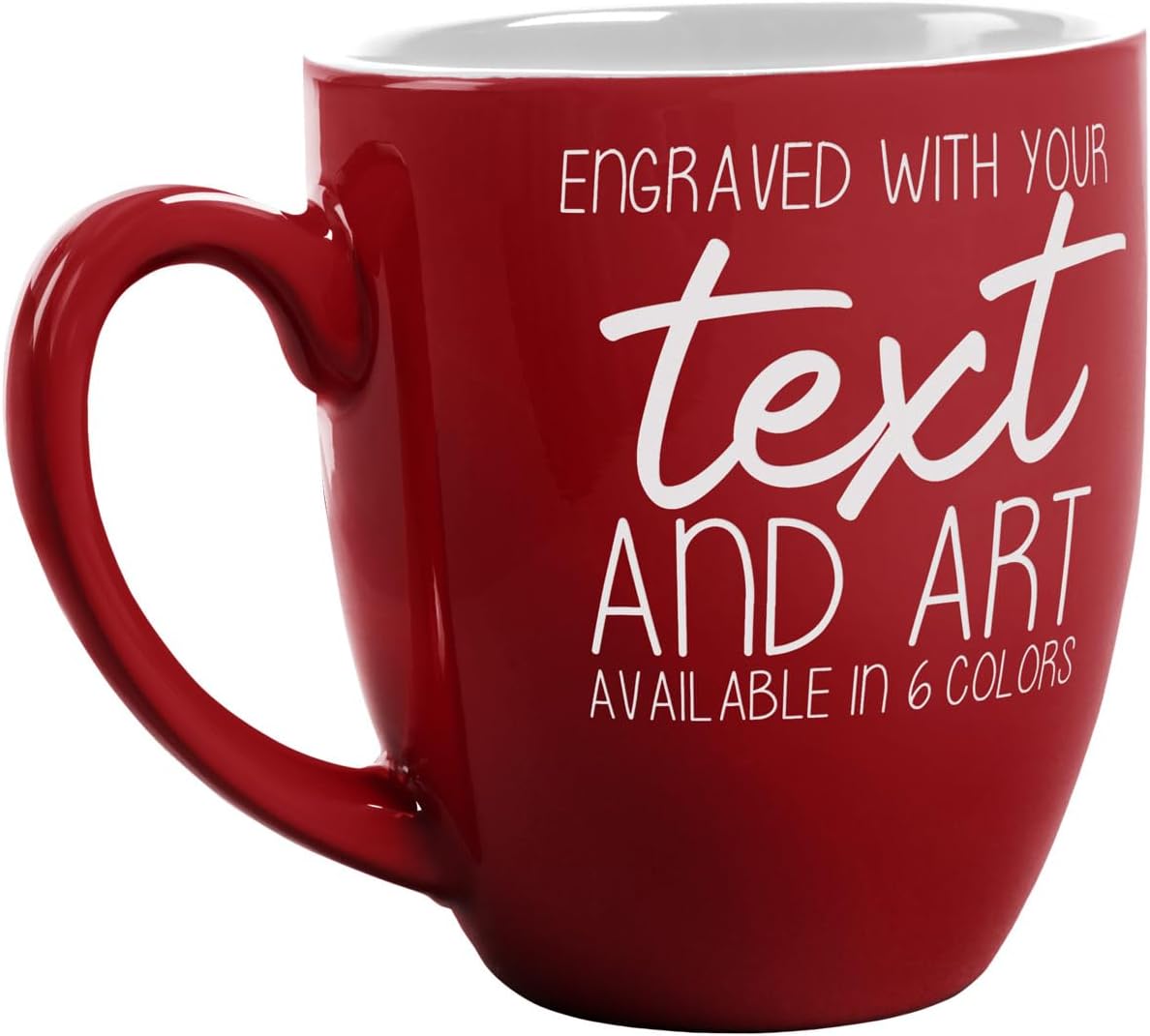 PlaqueMaker Custom Ceramic Bistro Coffee Mug, Personalized Laser-Engraved Text, 16 Ounces (Red)
