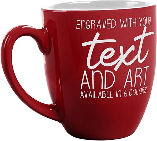 Miniatura 10 de PlaqueMaker Taza de café Bistro de cerámica personalizada, texto grabado con láser, 16 onzas (negro)