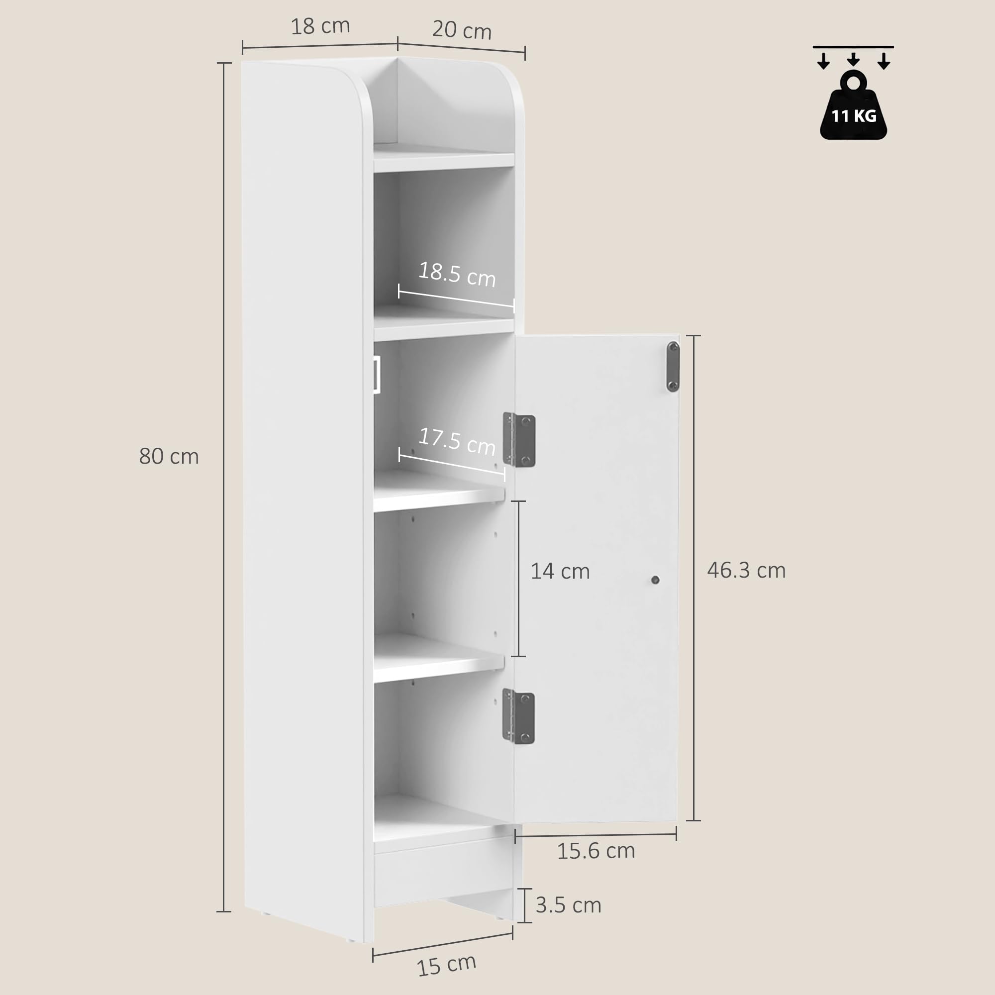 HOMCOM Mobile Bagno Salvaspazio Stretto, 18x20x80 cm, Bianco