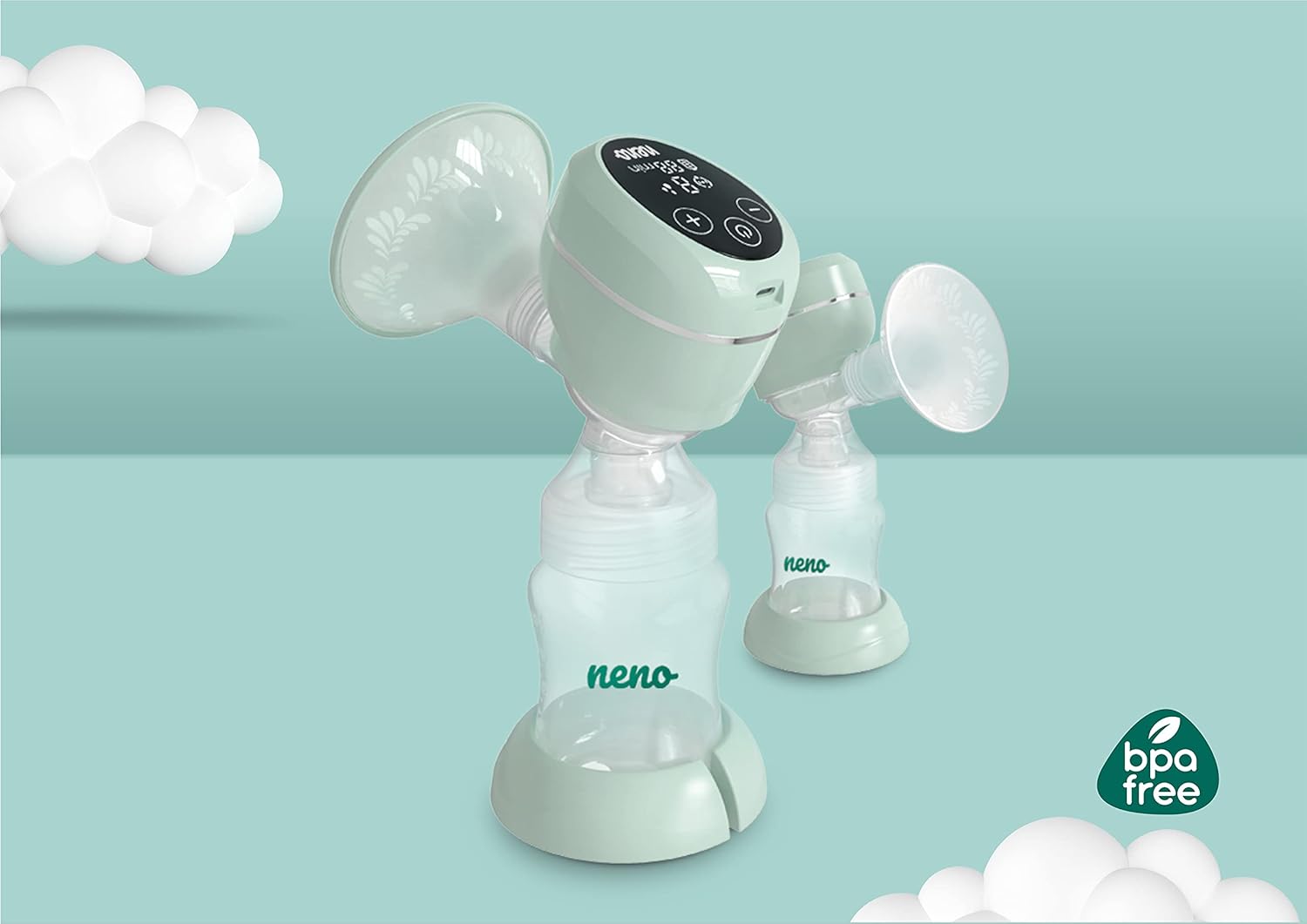 Two Neno UNO breast pumps, emphasizing BPA-free material