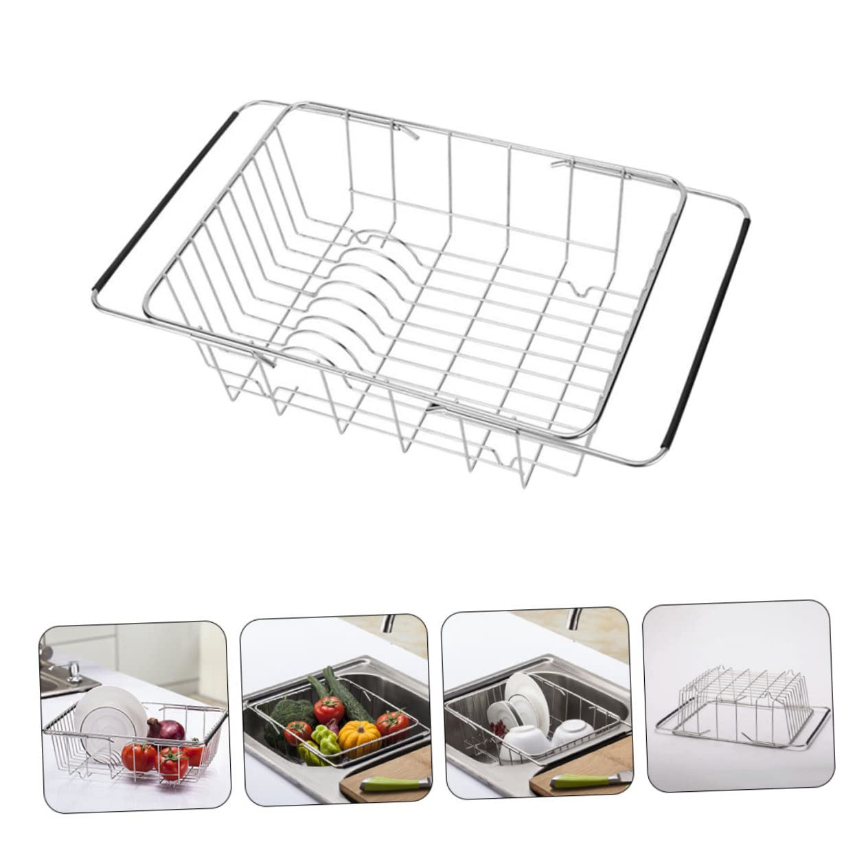 Passoire D’évier Cuisine Extensible en Acier Inoxydable, Argenté