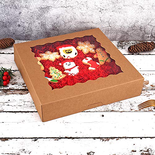 20-Pack Pie Boxes 12\" x 12\" x 2.5\", Bakery Boxes with Window, Brown Cookie Boxes, Auto-Popup Treat Boxes for Pies, Cakes, Muffins, Donuts and Pastries