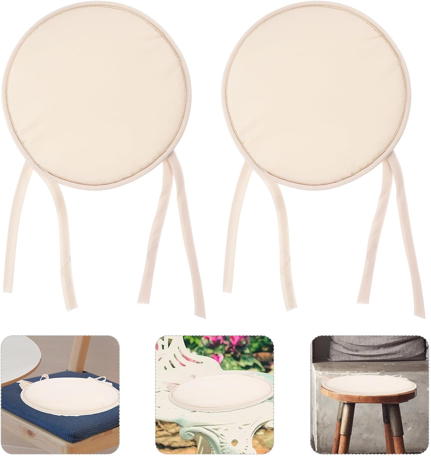 Operitacx 2pcs Sponge Seat Cushion for Dining Chairs, Beige Tie-on Pad