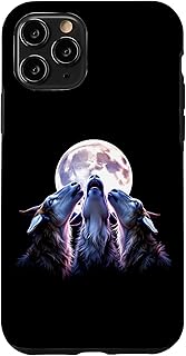 満月 三匹の狼 遠吠え 夜空 月光 野生 霊性 神秘 夜行 トリプルウルフ 月夜 精霊 スマホケース iPhone 11 Pro 用