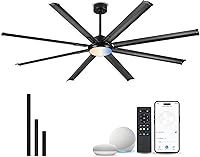 Vista 1 de 84 Inch Industrial Ceiling Fan with Light, Large Ceiling Fan with 8 Aluminum Blades, Works with Alexa, 6-Speed Reversible DC Motor, 3 CCT Settings