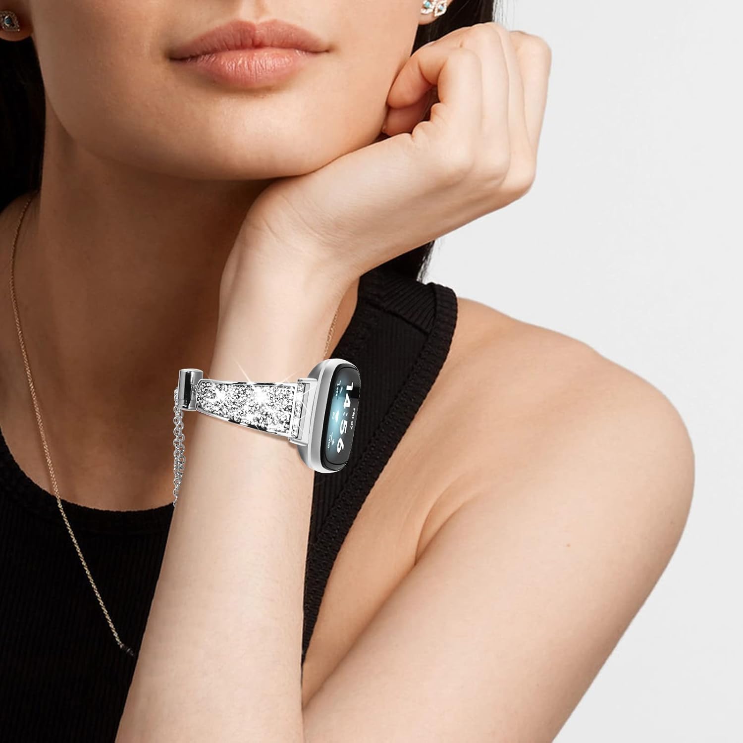 NewWays Compatible for Samsung Galaxy Watch 8 40mm 44mm/8 Classic 46mm Bands, Women Metal Replacement Bling Jewelry Bracelet Rhinestone Strap Wristband for Galaxy Watch 8/8 Classic - Image 7