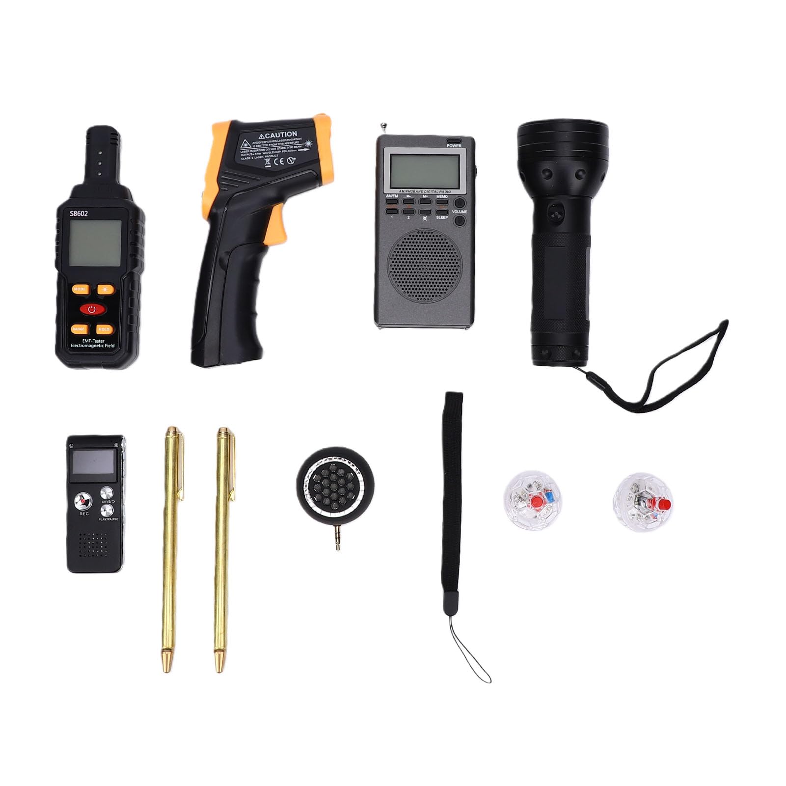 BRRNOO Kit de Equipo Portátil para Atrapar Fantasmas, Herramientas Profesionales de Investigación Paranormal con Medidor EMF, Grabadora de Voz, Termómetro, Bolas de Gato Iluminadas para