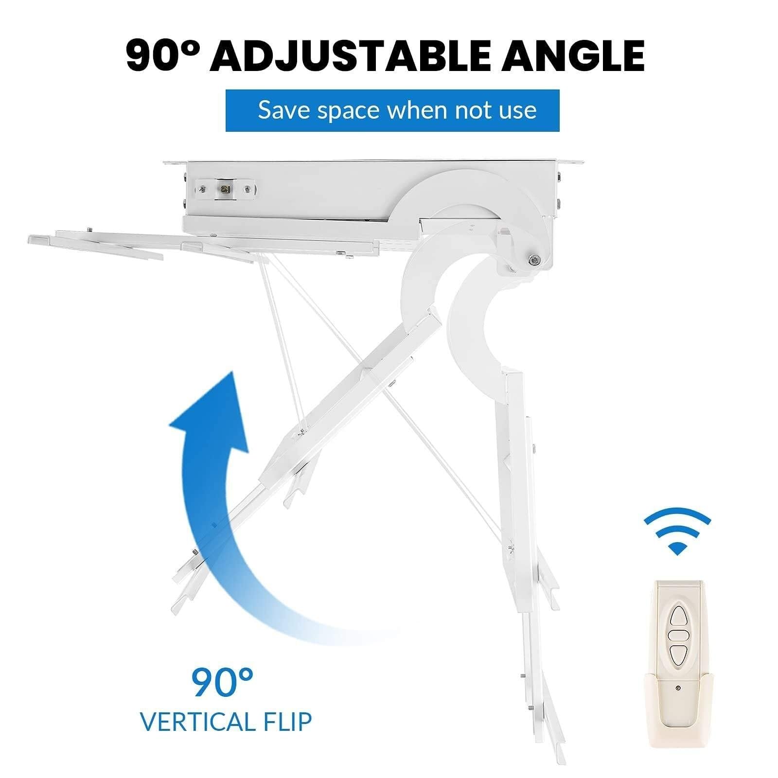 Soporte de techo motorizado para TV, soporte eléctrico abatible con control remoto, elevador telescópico de TV para techo inclinado, soporta hasta 132 libras, uso en interiores y exteriores