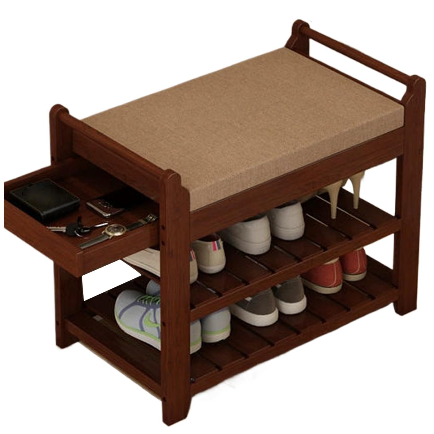 Banc de rangement à chaussures avec assise confortable et tiroir