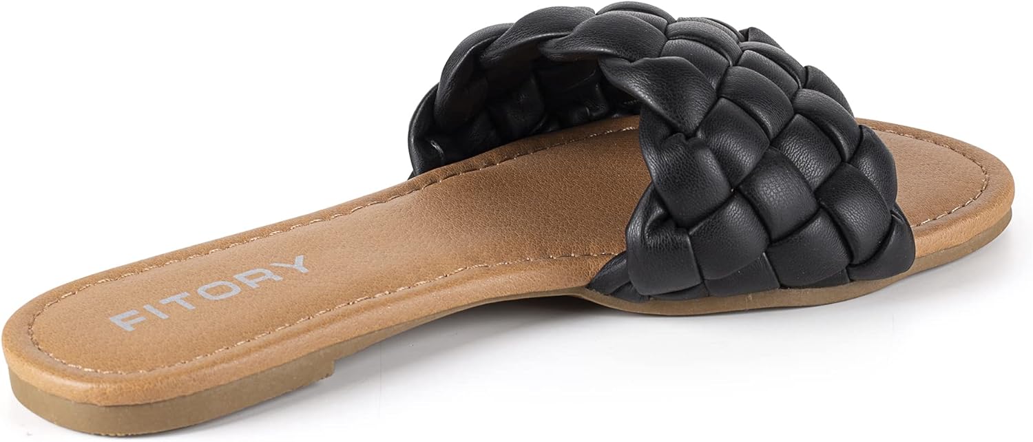 FITORY Womens Flat Sandals Fashion Round Open Toe Slip On Slides with Braided Strap Slippers for Summer Size 6-11 - Image 6